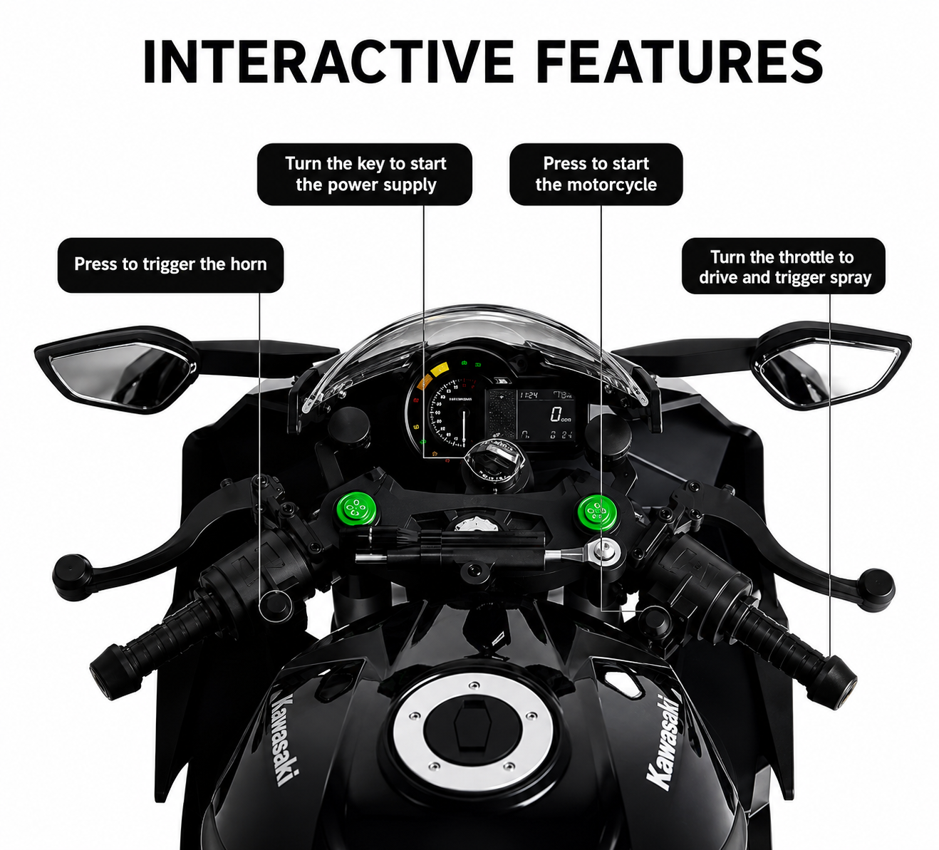 H2R Motorcycle with Real Smoke, Sound & LED Lights